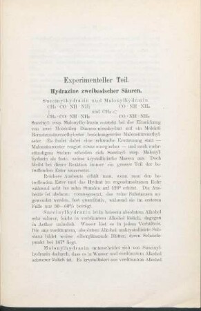 Experimenteller Teil. Hydrazine zweibasischer Säuren.