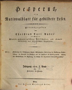 Hesperus : encyclopädische Zeitschrift für gebildete Leser. 1812, 1812