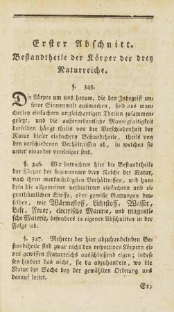 Erster Abschnitt. Bestandtheile der Körper der drey Naturreiche