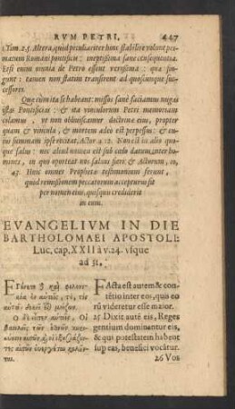 Evangelium In Die Bartholomaei Apostoli: Luc. cap. XXII a v. 24. usque ad 31.