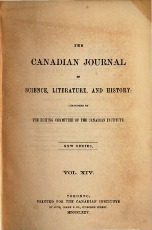 Canadian journal of science, literature and history. 14. 1875