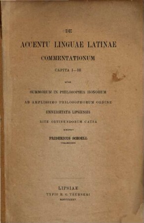 De accentu linguae latinae commentationum Capita I - III