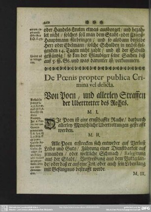 De poenis propter publica Crimina vel delicta. Von Poen, und allerley Straffen der Ubertretter des Rechts