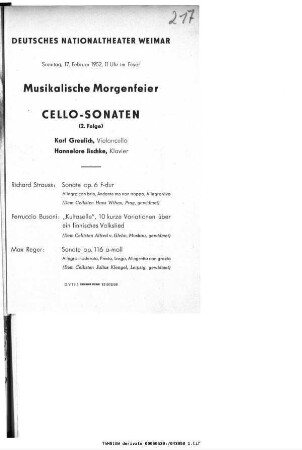 Musikalische Morgenfeier Cello-Sonaten (2. Folge)
