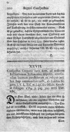XXVII. Conspectus Corporis Iuris Rom.