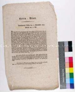 Extrablatt der alliierten Truppen aus dem Hauptquartier Teplitz vom 17. Sept. 1813
