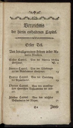 Verzeichnis der hierin enthaltenen Capitel.