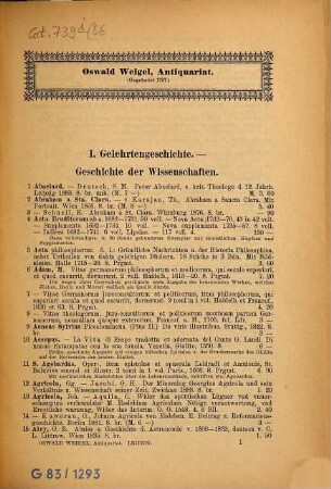 Lagerkatalog von Oswald Weigel's Antiquarium in Leipzig : Verzeichnis älterer und neuerer Bücher ... Neue Folge, 56