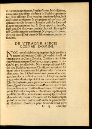 De Utraque Specie Coenae Domini.