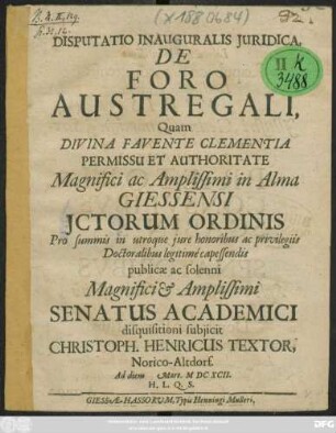 Disputatio Inauguralis Iuridica, De Foro Austregali