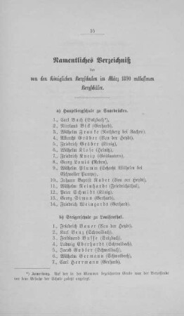 Namentliches Verzeichniß der von den königlichen Bergschulen im März 1890 entlassenen Bergschüler
