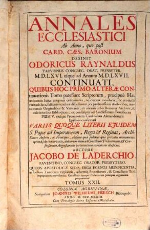 Annales ecclesiastici : continuatio 1198 - 1567. 22