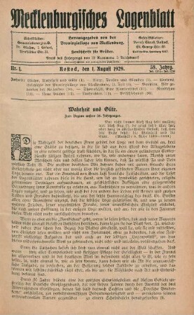 Nr. 1. Rostock, den 1. August 1929. 58. Jahrg.