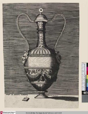 [Autre vase à deux anses formés par des tresses de cheveux; Vase with Two Grotesque Masks; Vase mit zwei grotesken Masken]