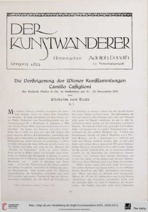 7/8: Die Versteigerung der Wiener Kunstsammlungen Camillo Castiglioni, [2] : bei Frederik Muller & Cie. in Amsterdam am 17. - 20. November 1925