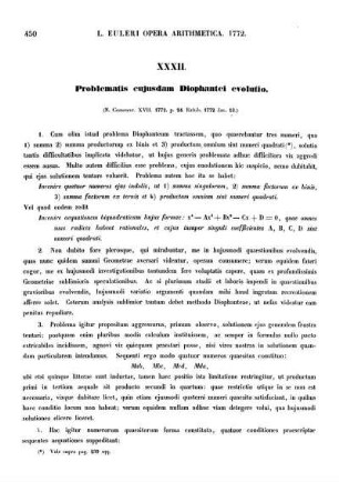 XXXII. Problematis cujusdam Diophantei evolutio.