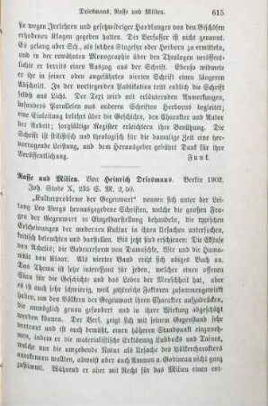 615-616 [Rezension] Driesmans, Heinrich, Rasse und Milieu