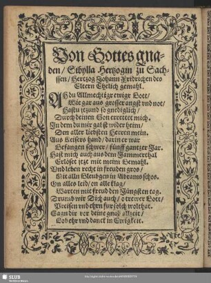 Von Gottes gnaden, Sibylla Hertzogin zu Sachssen, Hertzog Johan Fridrichen des Eltern Ehelich gemahl
