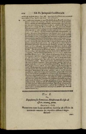 Tit. X. De Depositione seu Remotione Ministrorum Ecclesiæ ab officio, eorumque poenis.