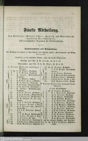 Fünfte Abtheilung. Dem Gelehrten-, ( Privat-) Lehrer-, Handels- und Gewerbestande angehörige Einwohnerschaft