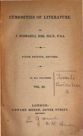 Curiosities of Literature : in Six Volumes, 3