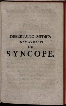 Dissertatio Medica Inauguralis De Syncope.