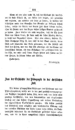 Aus der Geschichte der Pädagogik in der christlichen Zeit