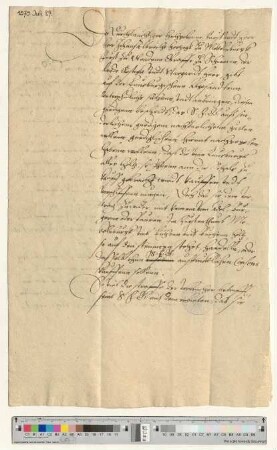 Bescheid des Mecklenburgischen Herzogs Johan Albrecht über das Schale Holz. Eigenhändige Unterschrift.