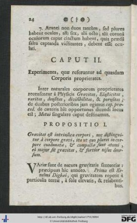 Caput II. Experimenta, quae referuntur ad quasdam Corporis proprietates.