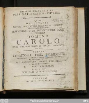 Thesivm Inavgvralivm Pars Mathematico-Physica