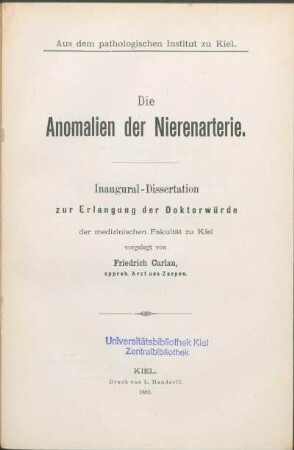 Die Anomalien der Nierenarterie