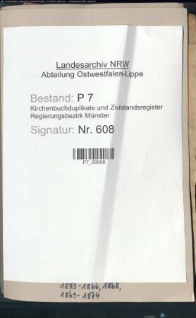 Kirchenbuchduplikate der katholischen Gemeinde Gladbeck (G 1815-1830, G 1833-1866, G 1868-1874). (Gemeinde: Gladbeck, katholische Gemeinde )