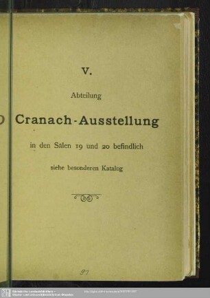 V. Abtheilung Cranach-Ausstellung