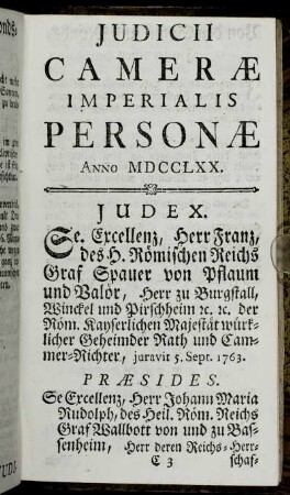 Judicii Cameræ Imperialis Personæ Anno MDCCLXX.