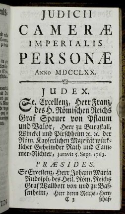 Judicii Cameræ Imperialis Personæ Anno MDCCLXX.