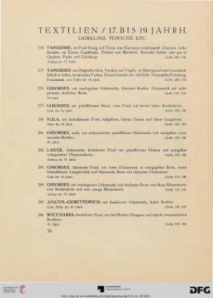 Textilien / 17. bis 19. Jahrh. Gobelins, Teppiche etc. (Nr. 276-298)