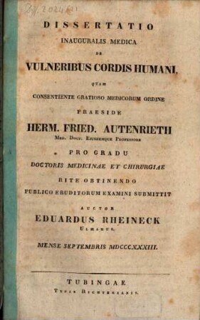 Diss. inaug. med. de vulneribus cordis humani