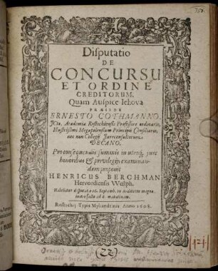 Disputatio De Concursu Et Ordine Creditorum