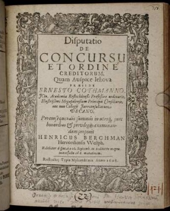 Disputatio De Concursu Et Ordine Creditorum