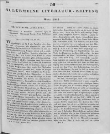 Plutarch: Plutarchi Agis et Cleomenes. Recensuit, annotationem criticam et Commentarios adiecit G. F. Schoemann. Greifswald: Mauritius 1839 (Fortsetzung von Nr. 49)