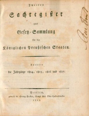 2.1814/17: Gesetz-Sammlung für die Königlichen Preußischen Staaten