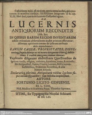 De Lucernis Antiquorum Reconditis Libb. Sex.