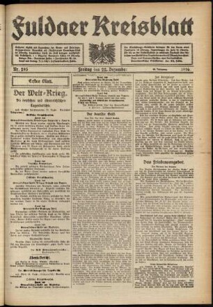 Erste Ausgabe vom Freitag, den 22. Dezember 1916.