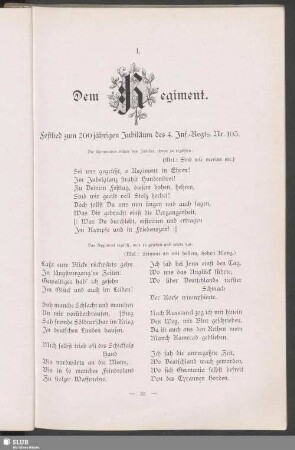 Dem Regiment : Festlied zum 200jährigen Jubiläum des 4. Inf.-Regts. Nr. 103