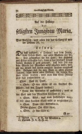 Auf die Festtage der seligsten Jungfrau Maria.