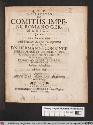 Dissertatio De Comitiis Imperii Romano-Germanici