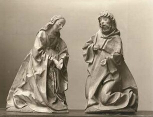 Maria und Josef aus einer Geburt Christi : Röthenbach, Johanniskirche, Maria und Josef aus einer Geburt Christi aus der Predella eines Flügelaltars