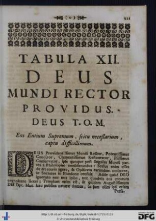 Tabula XII. Deus Mundi Rector Providus.