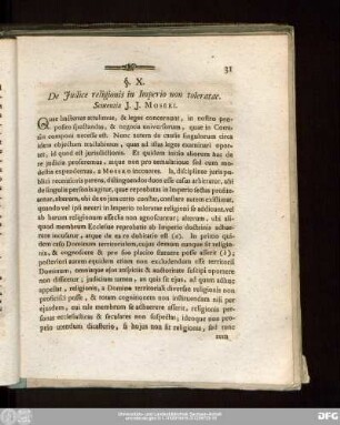 §. X. De Iudice religionis in Imperio non toleratae. Sententia I. I. Moseri.