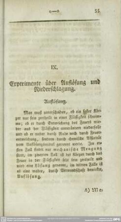 IX. Experimente über die Auflösung und Niederschlagung
